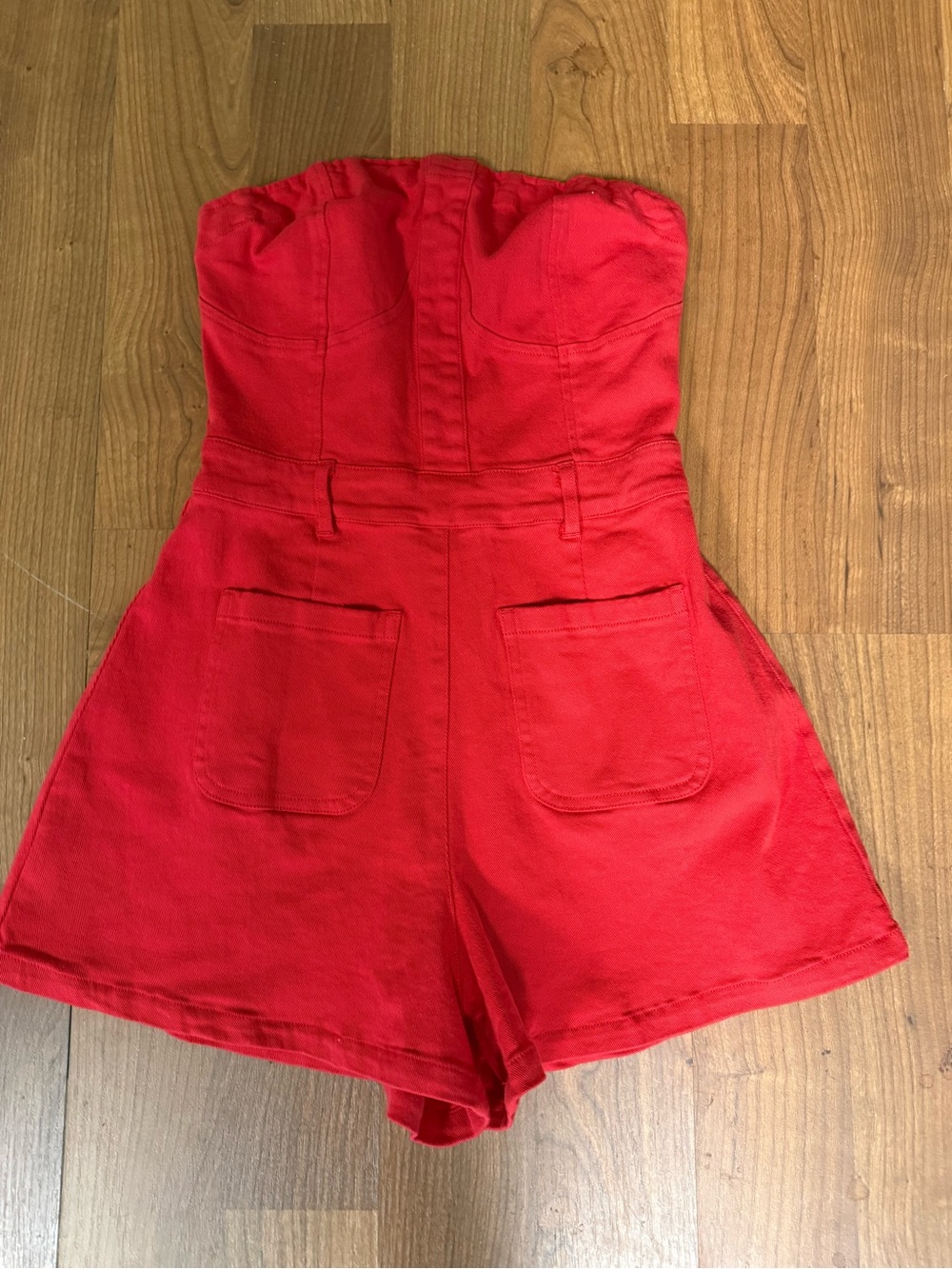 Strapless Red Denim Romper NWT